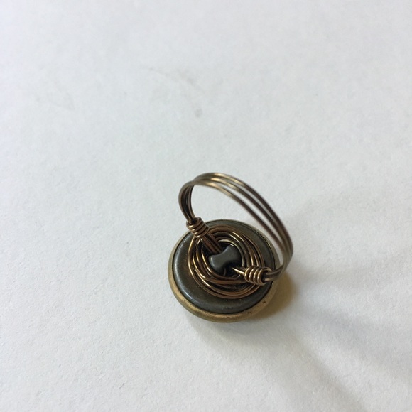 Handmade Bronze Boho Button Ring - Picture 4 of 4